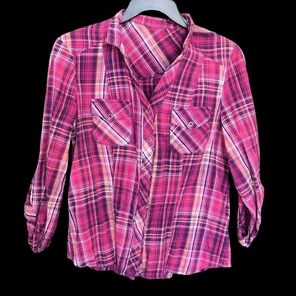 Juniors Medium Pink & Purple Plaid Top